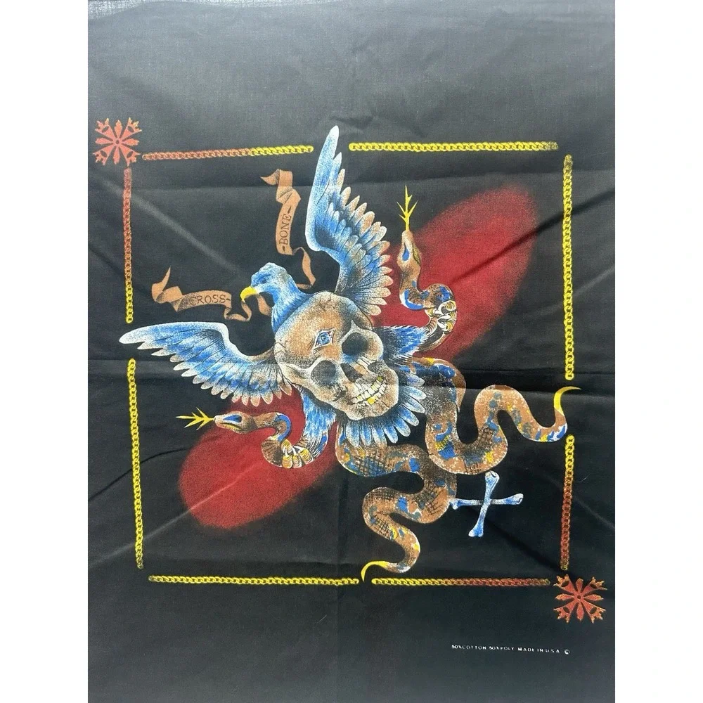 VINTAGE BIKER SKULL, SNAKES & EAGLE MACABRE BANDANA 22
